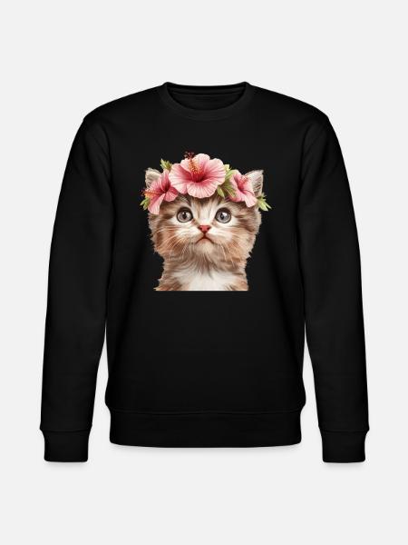 Kitten with pink hibiscus - Stanley/Stella CHANGER Unisex Organic Sweatshirt - black