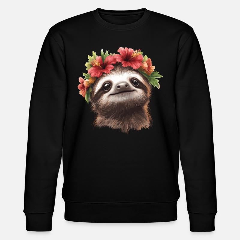 Fröhliches Faultier mit Blumen - Stanley/Stella Unisex Bio-Sweatshirt CHANGER  - Schwarz
