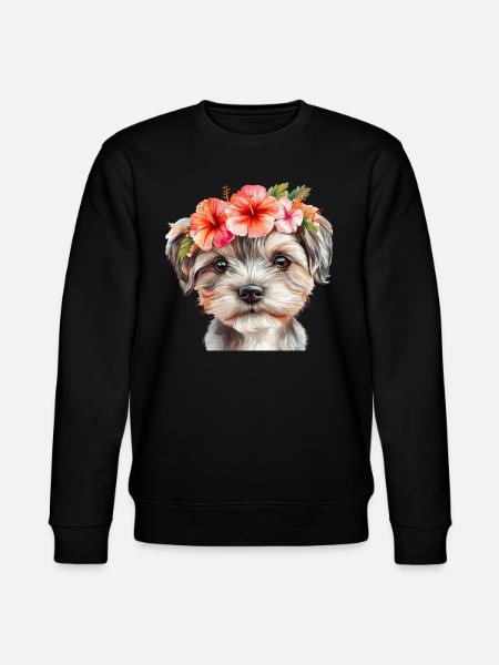 Süßer Hund mit Blumen - Stanley/Stella Unisex Bio-Sweatshirt CHANGER  - Schwarz
