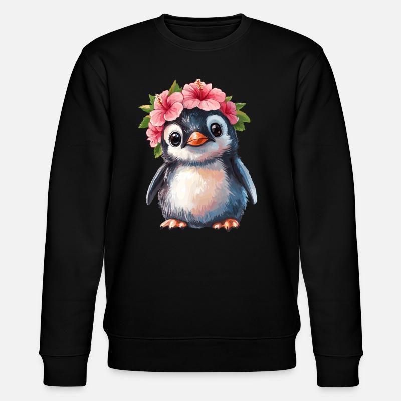 Pinguin mit Blütenkranz - Stanley/Stella Unisex Bio-Sweatshirt CHANGER  - Schwarz