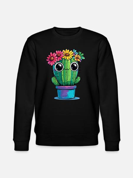 Kaktus mit Blumenkranz - Stanley/Stella Unisex Bio-Sweatshirt CHANGER - Schwarz