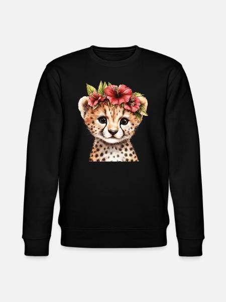 Cheetah with flower wreath - Stanley/Stella CHANGER Unisex Organic Sweatshirt - black