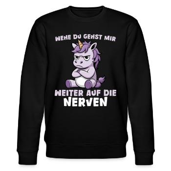 Wehe du gehst mir weiter auf die Nerven - Einhorn - Stanley/Stella Unisex Bio-Sweatshirt CHANGER  - Schwarz - Vorne - Nik (191cm) & Marisol (170cm)