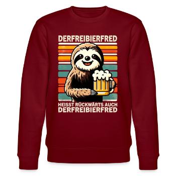 The free beer Fred is called backwards, also the - Stanley/Stella CHANGER Unisex Organic Sweatshirt - burgundy - Front - Nik (191cm) & Marisol (170cm)