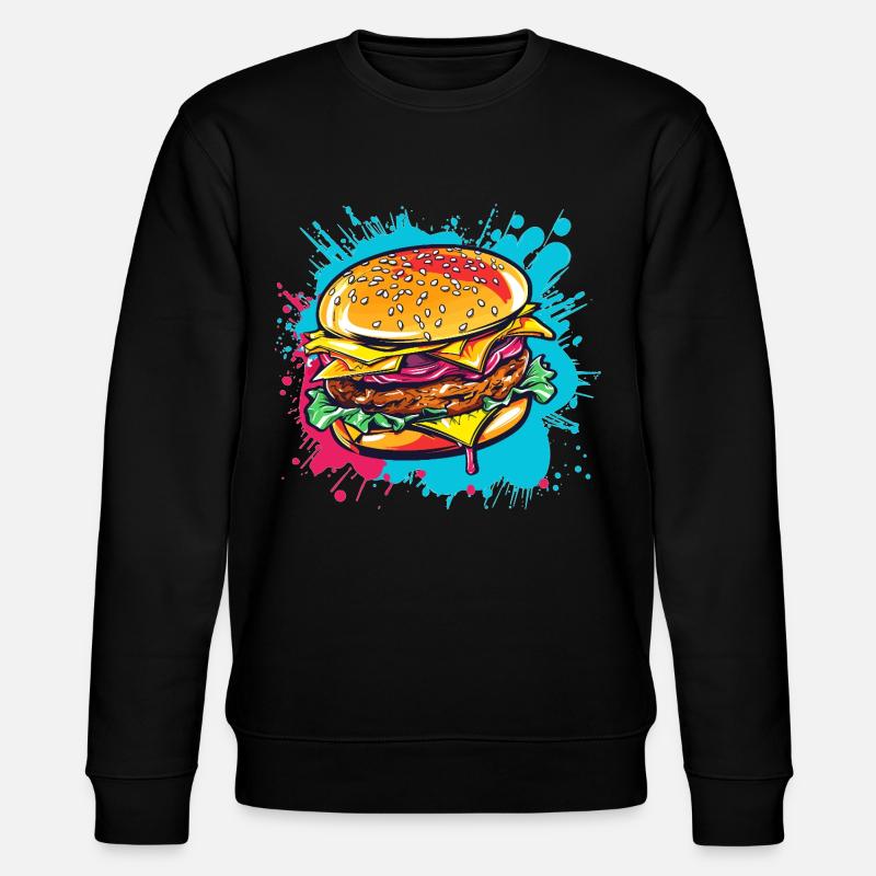 Bunter Cheeseburger Popart - Stanley/Stella Unisex Bio-Sweatshirt CHANGER  - Schwarz