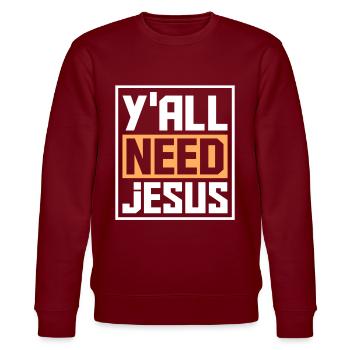 Jesus Christen - Stanley/Stella Unisex Bio-Sweatshirt CHANGER  - Burgunderrot - Vorne - Nik (191cm) & Marisol (170cm)
