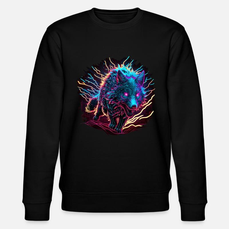 Wolf Neon Illustration Synthwave Art - Stanley/Stella CHANGER Unisex Organic Sweatshirt - black
