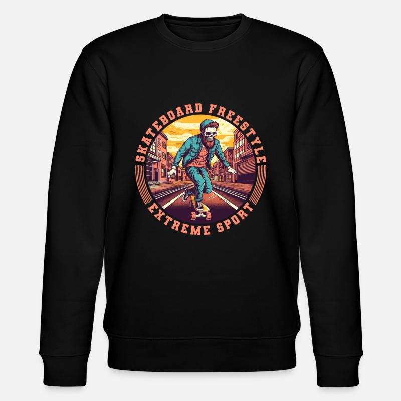 Cool Skull Skeleton Skateboard Skater - Stanley/Stella CHANGER Unisex Organic Sweatshirt - black