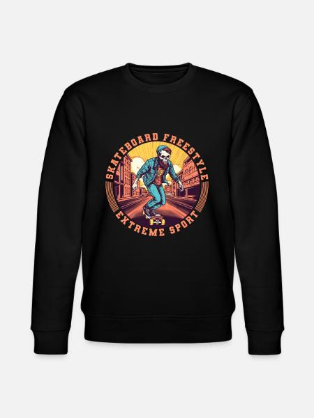 Cool Skull Skeleton Skateboard Skater - Stanley/Stella CHANGER Unisex Organic Sweatshirt - black