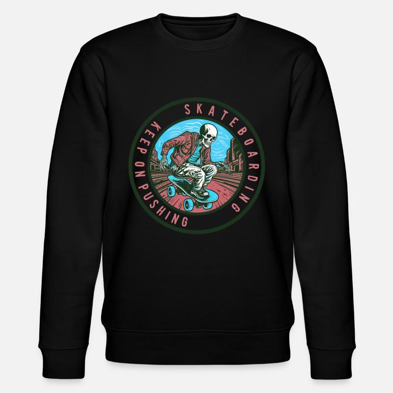 Skull Skeleton Skateboard Skater - Stanley/Stella CHANGER Unisex Organic Sweatshirt - black