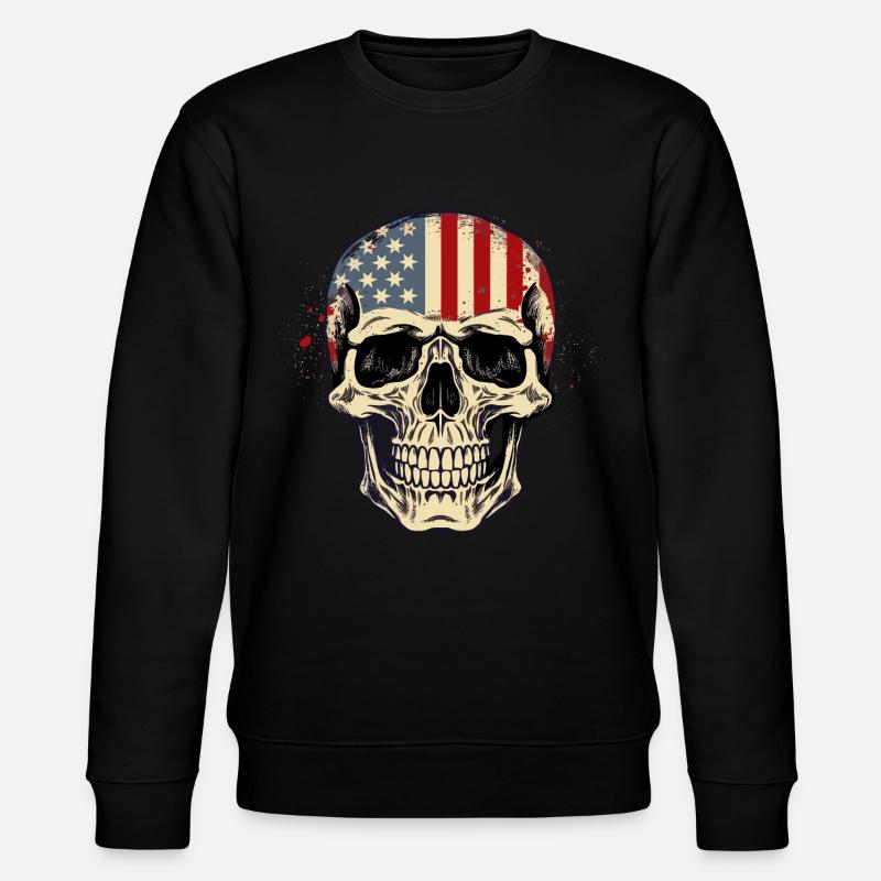 Crâne avec drapeau américain - Sweat bio CHANGER Stanley/Stella Unisexe - noir