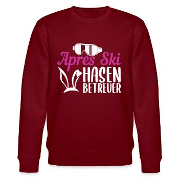 Hüttengaudi Skihaserl Wintersport Skihase Geschenk - Stanley/Stella Unisex Bio-Sweatshirt CHANGER  - Burgunderrot - Vorne - Nik (191cm) & Marisol (170cm)