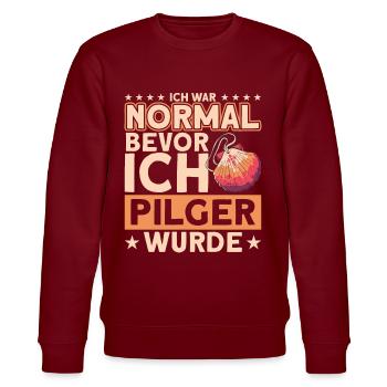 Jakobsweg Pilgern Pilgermuschel Geschenk - Stanley/Stella Unisex Bio-Sweatshirt CHANGER  - Burgunderrot - Vorne - Nik (191cm) & Marisol (170cm)