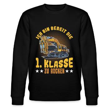 Bagger Schulbeginn Schulanfänger Schulkind - Stanley/Stella Unisex Bio-Sweatshirt CHANGER  - Schwarz - Vorne - Nik (191cm) & Marisol (170cm)