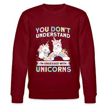Besessen Drache Einhorn Einhorn Liebhaber - Stanley/Stella Unisex Bio-Sweatshirt CHANGER  - Burgunderrot - Vorne - Nik (191cm) & Marisol (170cm)