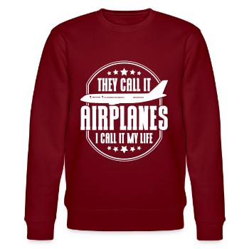 Flugzeug Pilot Flugzeuge Flugzeug Landung Geschenk - Stanley/Stella Unisex Bio-Sweatshirt CHANGER  - Burgunderrot - Vorne - Nik (191cm) & Marisol (170cm)