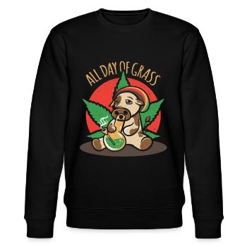 A farm cow with a bong smokes grass - Stanley/Stella CHANGER Unisex Organic Sweatshirt - black - Front - Nik (191cm) & Marisol (170cm)