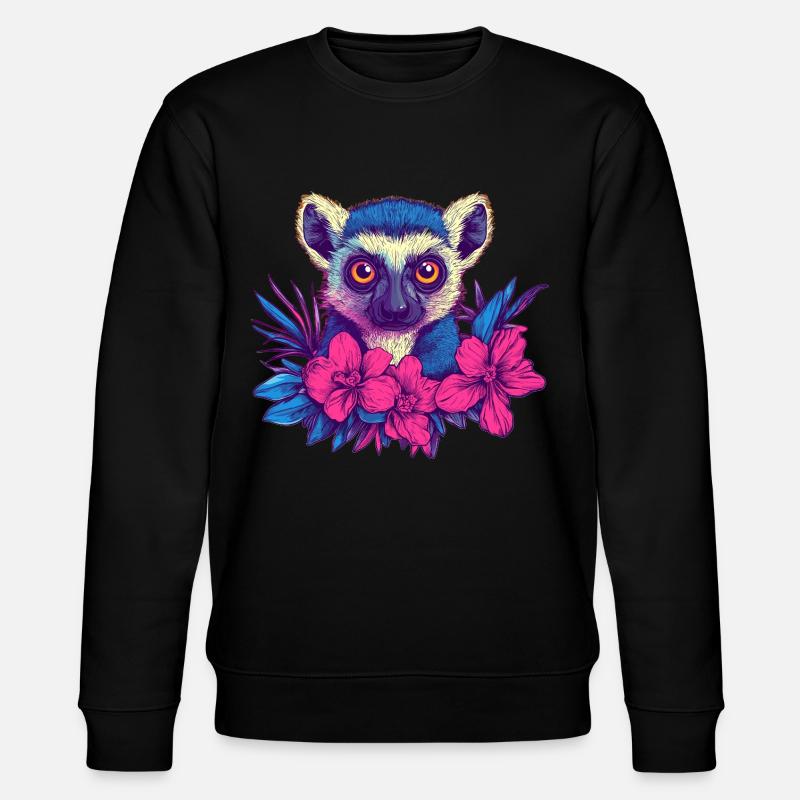 Lémurien aux fleurs tropicales - Sweat bio CHANGER Stanley/Stella Unisexe - noir