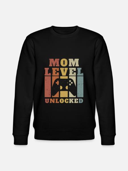 Mom Level Unlocked Player Gift - Stanley/Stella CHANGER Unisex Organic Sweatshirt - black