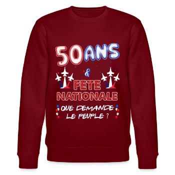 Anniversaire 50 ans Juillet Fête Nationale - Sweat bio CHANGER Stanley/Stella Unisexe - bordeaux - Devant - Nik (191cm) & Marisol (170cm)