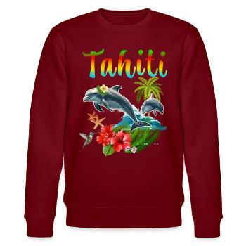 Tahiti Dauphin Hibiscus Colibri Cocotier - Sweat bio CHANGER Stanley/Stella Unisexe - bordeaux - Devant - Nik (191cm) & Marisol (170cm)