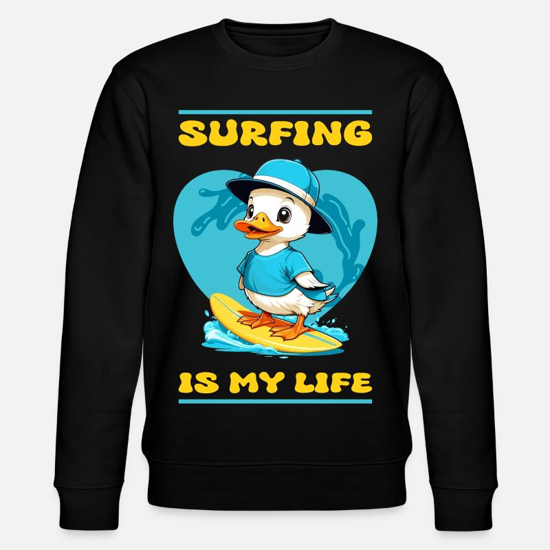 Süße Surfer Ente - Stanley/Stella Unisex Bio-Sweatshirt CHANGER  - Schwarz