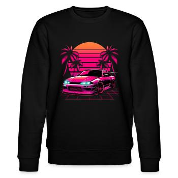 JDM Neon Japan Car Sonnenuntergang Retro - Stanley/Stella Unisex Bio-Sweatshirt CHANGER  - Schwarz - Vorne - Nik (191cm) & Marisol (170cm)