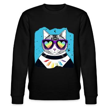 Liebe ist Liebe - Katze mit Regenbogen-Sonnenbrille - Stanley/Stella Unisex Bio-Sweatshirt CHANGER  - Schwarz - Vorne - Nik (191cm) & Marisol (170cm)
