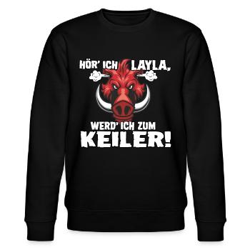 Hör ich Layla - Stanley/Stella Unisex Bio-Sweatshirt CHANGER  - Schwarz - Vorne - Nik (191cm) & Marisol (170cm)