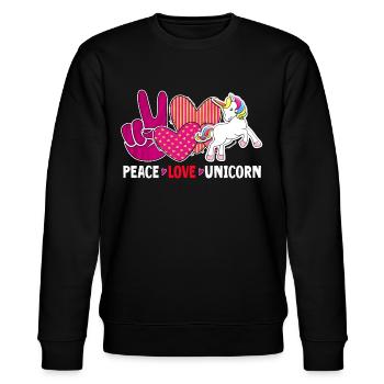 Frieden Liebe Einhorn - Stanley/Stella Unisex Bio-Sweatshirt CHANGER  - Schwarz - Vorne - Nik (191cm) & Marisol (170cm)