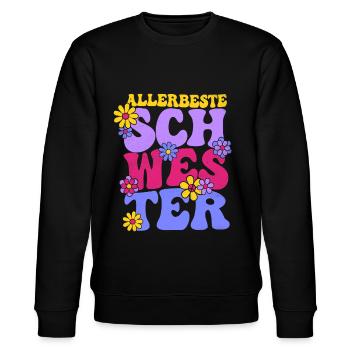 ALLERBESTE SCHWESTER 70ER RETRO HIPPIE SCHWESTERN - Stanley/Stella Unisex Bio-Sweatshirt CHANGER  - Schwarz - Vorne - Nik (191cm) & Marisol (170cm)