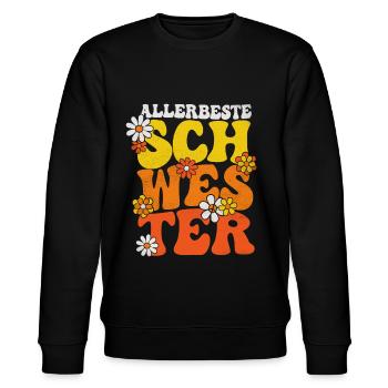 ALLERBESTE SCHWESTER 70ER RETRO HIPPIE SCHWESTERN - Stanley/Stella Unisex Bio-Sweatshirt CHANGER  - Schwarz - Vorne - Nik (191cm) & Marisol (170cm)