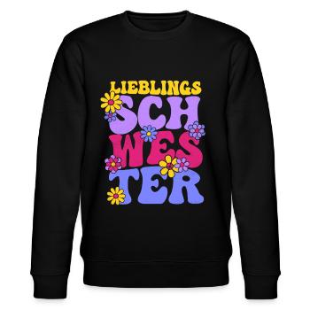 LIEBLINGSSCHWESTER 70ER RETRO HIPPIE SCHWESTER - Stanley/Stella Unisex Bio-Sweatshirt CHANGER  - Schwarz - Vorne - Nik (191cm) & Marisol (170cm)