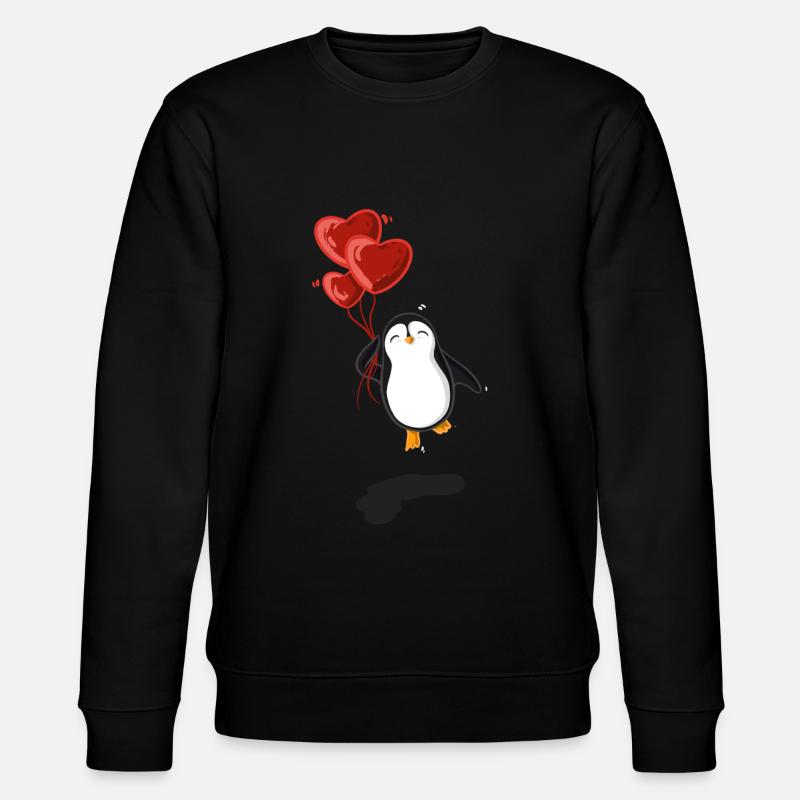 Pinguin mit Herz Luftballons - Stanley/Stella Unisex Bio-Sweatshirt CHANGER  - Schwarz