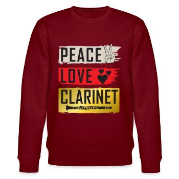 Peace Love Clarinet Music Instrument - Stanley/Stella Unisex Bio-Sweatshirt CHANGER  - Burgunderrot - Vorne - Nik (191cm) & Marisol (170cm)