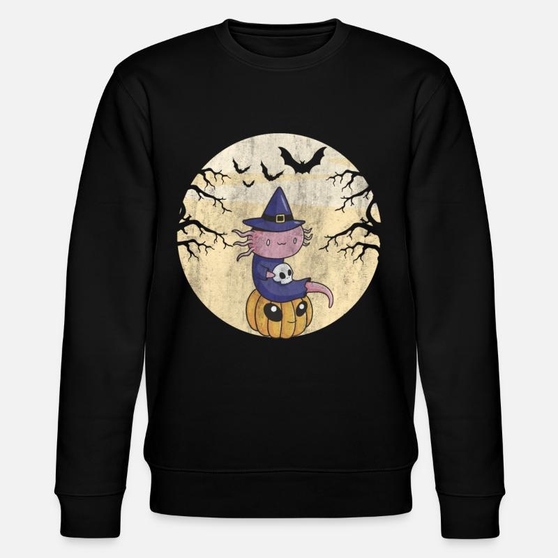 Halloween Axolotl Pumpkins & Dead Skull - Stanley/Stella Unisex Bio-Sweatshirt CHANGER  - Schwarz