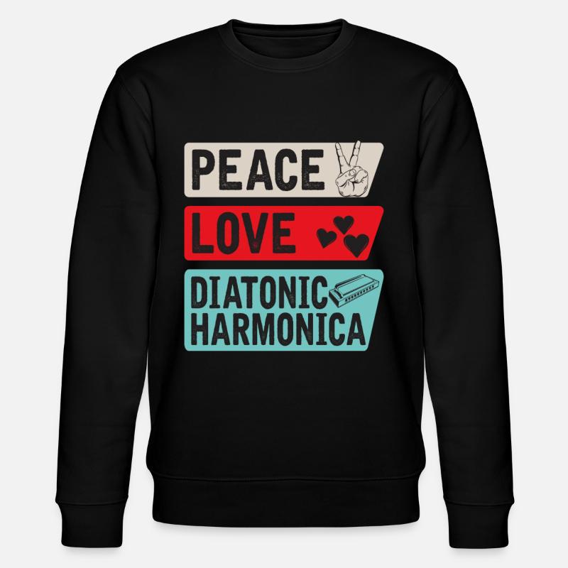 Peace Love Diatonic Harmonica Instrument - Stanley/Stella CHANGER Unisex Organic Sweatshirt - black
