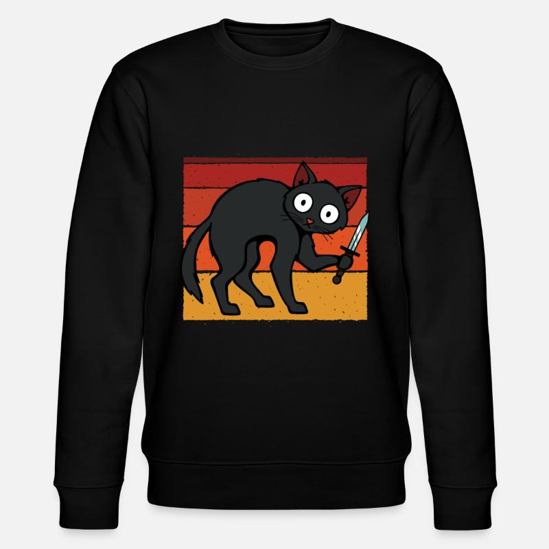 Verrückte Katze mit Messer - Stanley/Stella Unisex Bio-Sweatshirt CHANGER  - Schwarz