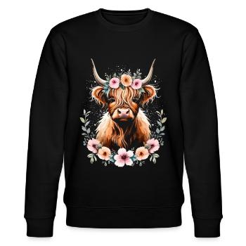 Schottische Hochlandkuh - Stanley/Stella Unisex Bio-Sweatshirt CHANGER  - Schwarz - Vorne - Nik (191cm) & Marisol (170cm)