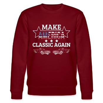 Oldtimer Classic Car Schnauferl Retro Vintage Auto - Stanley/Stella Unisex Bio-Sweatshirt CHANGER  - Burgunderrot - Vorne - Nik (191cm) & Marisol (170cm)