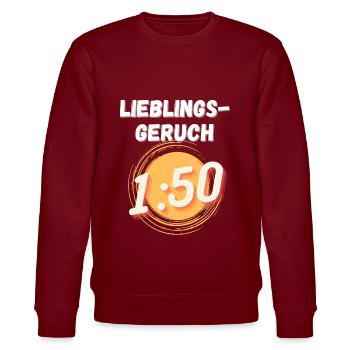 Lieblingsgeruch 1:50 DDR Zweitakt Trabbi Humor - Stanley/Stella Unisex Bio-Sweatshirt CHANGER  - Burgunderrot - Vorne - Nik (191cm) & Marisol (170cm)