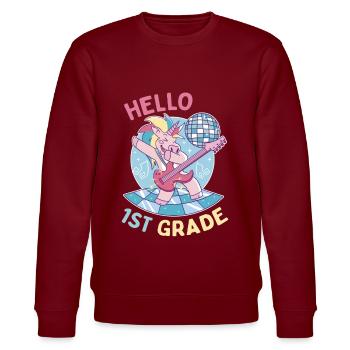 Hello 1st Grade - Hello First Grade Rocks - Stanley/Stella Unisex Bio-Sweatshirt CHANGER  - Burgunderrot - Vorne - Nik (191cm) & Marisol (170cm)