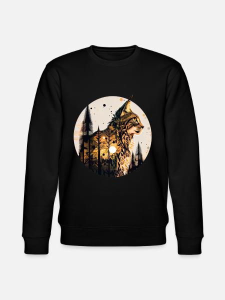 Lynx with moon in the forest with pattern - Stanley/Stella CHANGER Unisex Organic Sweatshirt - black