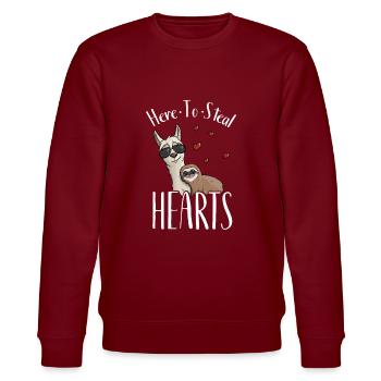 Ici pour voler des coeurs Hipster Sloth sur Llama - Sweat bio CHANGER Stanley/Stella Unisexe - bordeaux - Devant - Nik (191cm) & Marisol (170cm)