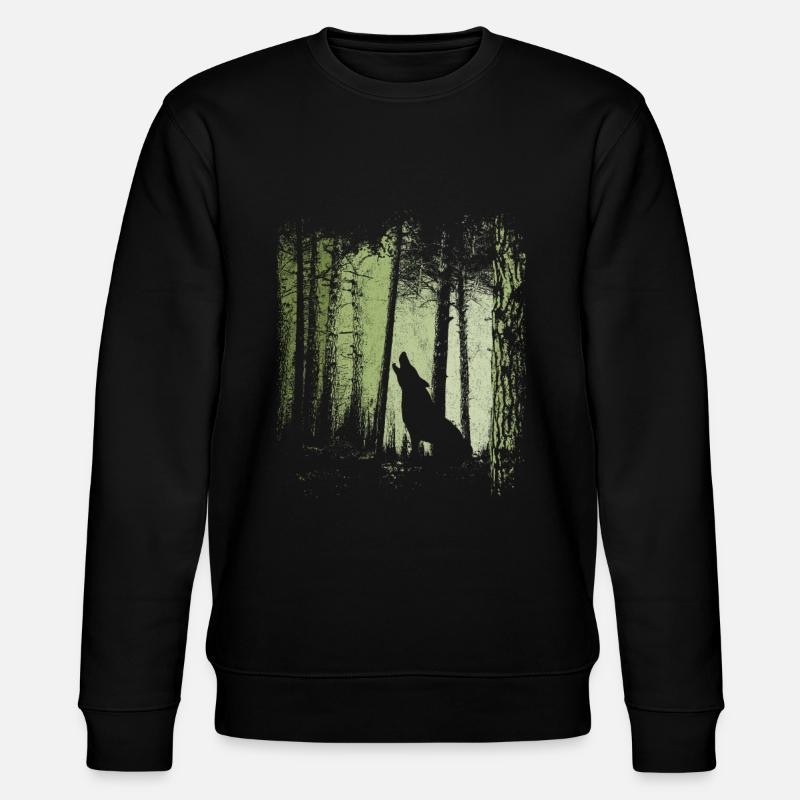 Forest Howling Wolf Silhouette - Stanley/Stella CHANGER Unisex Organic Sweatshirt - black