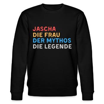 Jascha Fau Mythos Legende - Stanley/Stella Unisex Bio-Sweatshirt CHANGER  - Schwarz - Vorne - Nik (191cm) & Marisol (170cm)