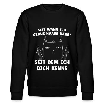 Katze zeigt Mittelfinger mit grauen Haaren - Stanley/Stella Unisex Bio-Sweatshirt CHANGER  - Schwarz - Vorne - Nik (191cm) & Marisol (170cm)