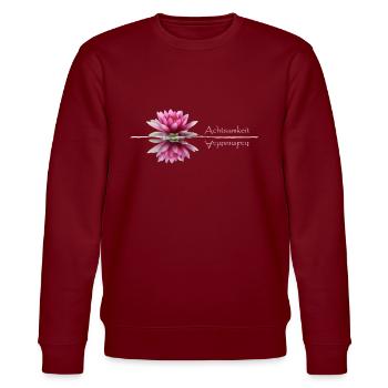 Achtsamkeit, Seerose - Stanley/Stella Unisex Bio-Sweatshirt CHANGER  - Burgunderrot - Vorne - Nik (191cm) & Marisol (170cm)
