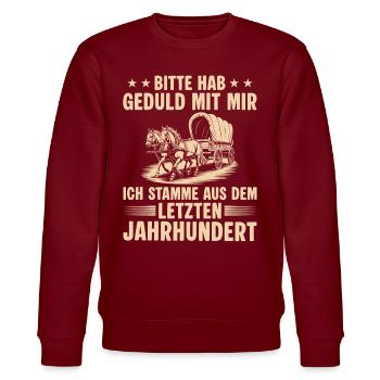 Letztes Jahrhundert Hab Geduld mit mir - Stanley/Stella Unisex Bio-Sweatshirt CHANGER  - Burgunderrot - Vorne - Nik (191cm) & Marisol (170cm)
