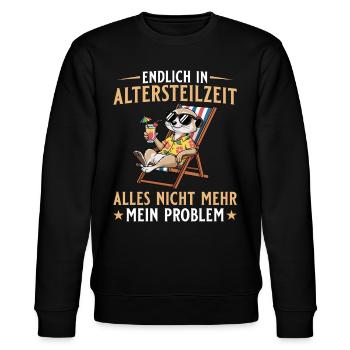 Frührente Erdmännchen im Liegestuhl Altersteilzeit - Stanley/Stella Unisex Bio-Sweatshirt CHANGER  - Schwarz - Vorne - Nik (191cm) & Marisol (170cm)